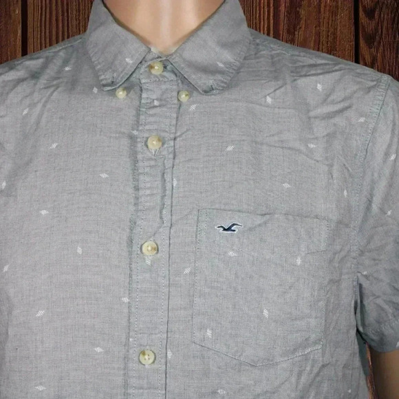 Hollister Light Blue / Grey Button Up Short Sleeve Mens Shirt Size Medium - Picture 5 of 6